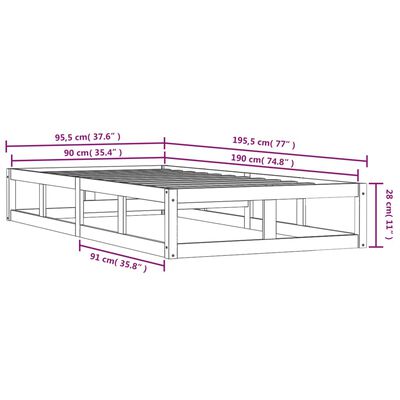 vidaXL Okvir za krevet 90 x 190 cm 3FT jednokrevetni od masivnog drva