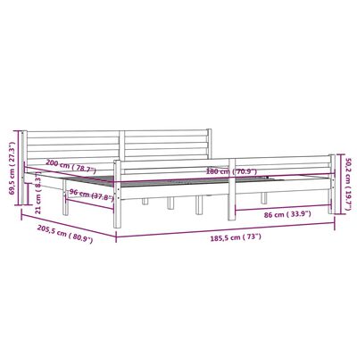 vidaXL Okvir za krevet od masivnog drva sivi 180 x 200 cm 6FT King