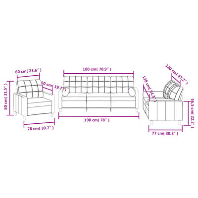 vidaXL 3-dijelni set sofa s jastucima smeđesivi od tkanine