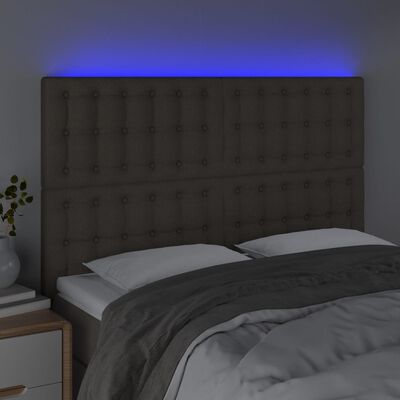 vidaXL LED uzglavlje smeđesivo 144x5x118/128 cm od tkanine