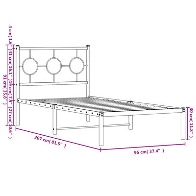 vidaXL Metalni okvir za krevet s uzglavljem crni 90x200 cm