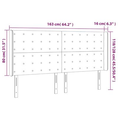 vidaXL LED uzglavlje tamnosivo 163x16x118/128 cm baršunasto