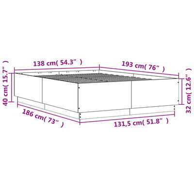 vidaXL Okvir za krevet s LED svjetlima boja hrasta 135 x 190 cm drveni