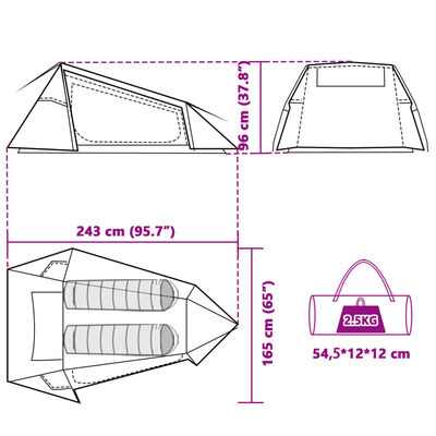 vidaXL Tunelski šator za kampiranje za 2 osobe bijeli od tkanine