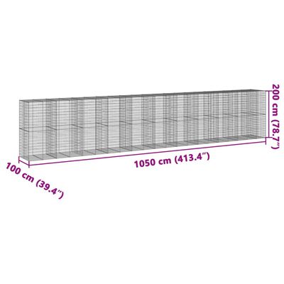 vidaXL Gabionska košara s poklopcem 1050x100x200 cm pocinčano željezo