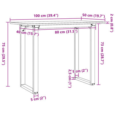 vidaXL Blagovaonski stol O-oblika 100x50x75 cm od borovine i željeza