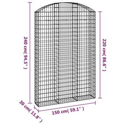 vidaXL Gabionska košara s lukom 150x30x220/240 cm pocinčano željezo