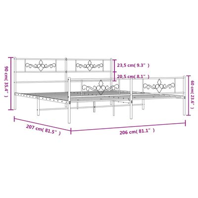 vidaXL Metalni okvir kreveta uzglavlje i podnožje bijeli 200x200 cm