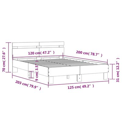 vidaXL Okvir za krevet s uzglavljem boja hrasta 120x200 cm drveni