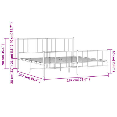 vidaXL Metalni okvir kreveta uzglavlje i podnožje crni 180x200 cm