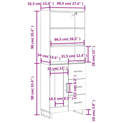 vidaXL Visoka komoda boja hrasta 69,5x34x180 cm od konstruiranog drva