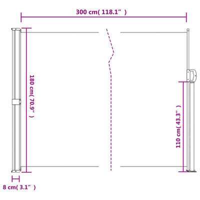 vidaXL Bočna tenda na uvlačenje bež 180 x 300 cm