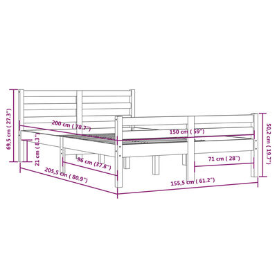 vidaXL Okvir za krevet od masivnog drva 150x200 cm 5FT veliki bračni