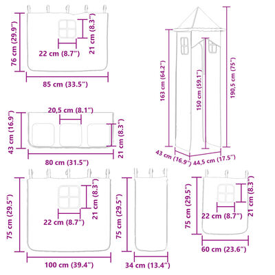 vidaXL Krevet na kat s toboganom i zavjesama ružičasti 80 x 200 cm