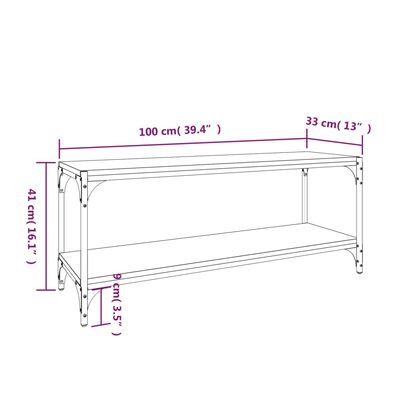 vidaXL TV ormarić boja hrasta 100x33x41 cm konstruirano drvo i čelik