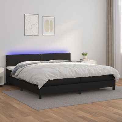 vidaXL Krevet box spring s madracem LED crni 200x200cm od umjetne kože