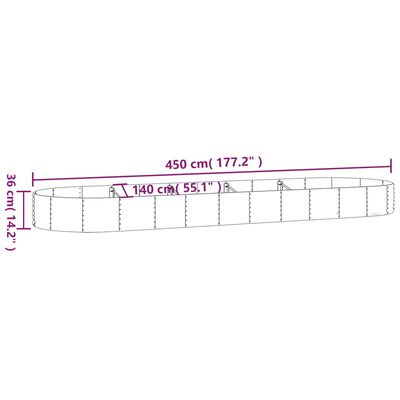 vidaXL Povišena vrtna gredica od čelika 450x140x36 cm srebrna