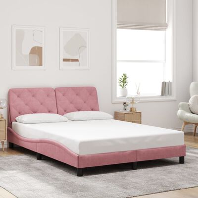 vidaXL Okvir kreveta s LED svjetlima ružičasti 140 x 190 cm baršunasti