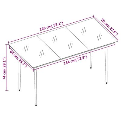 vidaXL Vrtni blagovaonski stol crni 140x70x74 cm od čelika i stakla