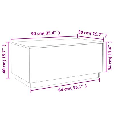 vidaXL Stolić za kavu s LED svjetlima boja hrasta 90 x 50 x 40 cm