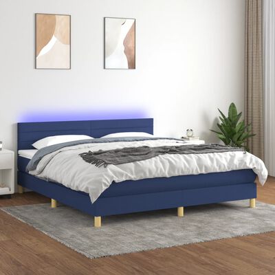 vidaXL Krevet box spring s madracem LED plavi 160x200 cm od tkanine