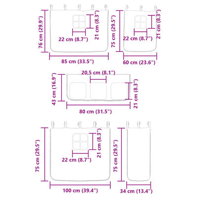 vidaXL Krevet na kat sa zavjesama bijelo-crni 75 x 190 cm od borovine