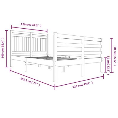 vidaXL Okvir za krevet od masivnog drva 120 x 190 cm 4FT mali bračni