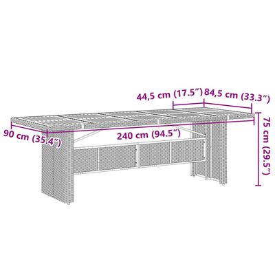 vidaXL Vrtni stol sa staklenom pločom sivi 240x90x75 cm od poliratana