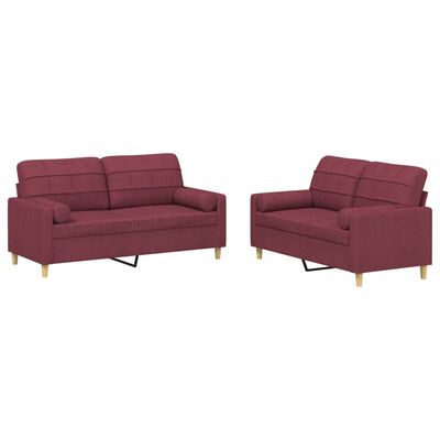 vidaXL 2-dijelni set sofa s jastucima crvena boja vina od tkanine