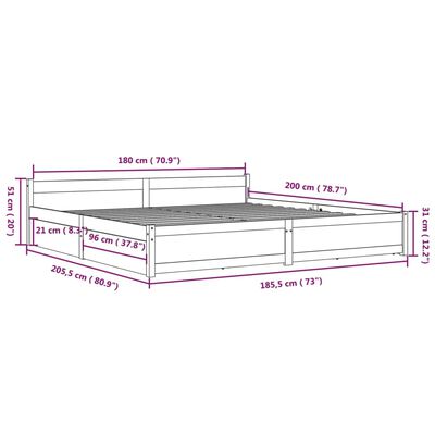 vidaXL Okvir za krevet s ladicama crni 180 x 200 cm 6FT veliki bračni