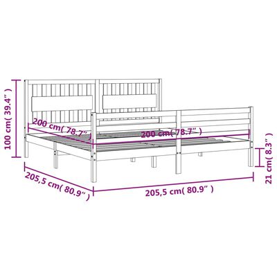 vidaXL Okvir za krevet s uzglavljem bijeli 200x200 cm od masivnog drva