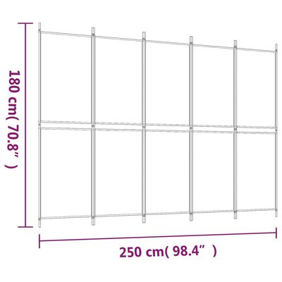 vidaXL Sobna pregrada s 5 panela smeđa 250x180 cm od tkanine