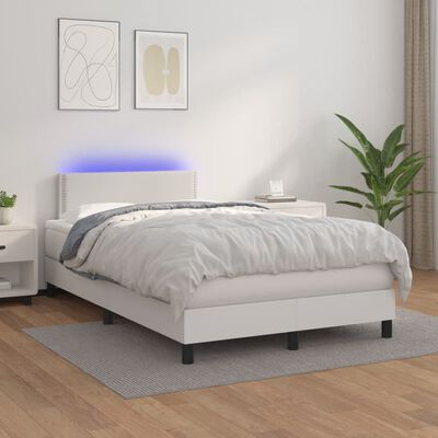 vidaXL Krevet box spring s madracem LED bijeli 120x200 cm umjetna koža