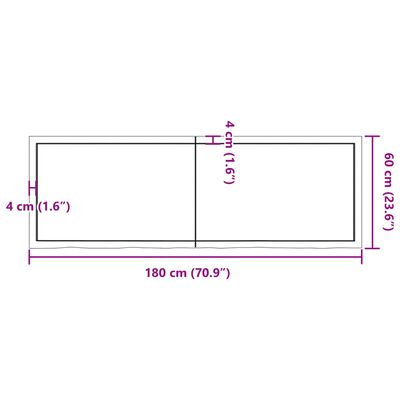 vidaXL Kupaonska radna ploča 180x60x(2-6) cm netretirano masivno drvo