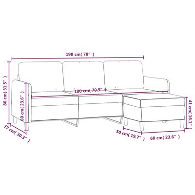 vidaXL Trosjed s tabureom crni 180 cm od tkanine