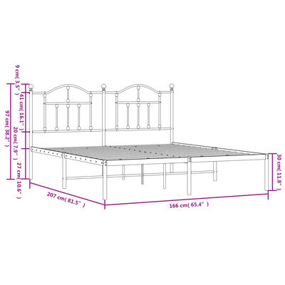 vidaXL Metalni okvir za krevet s uzglavljem bijeli 160x200 cm