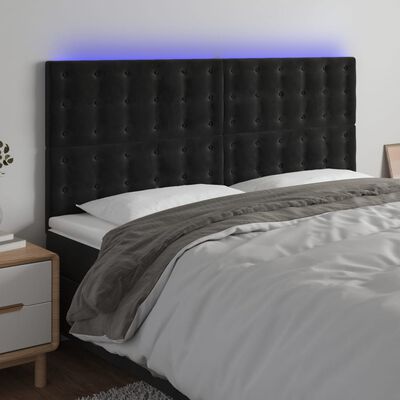 vidaXL LED uzglavlje crno 160x5x118/128 cm baršunasto