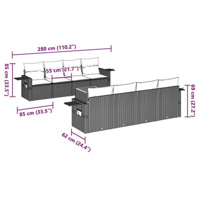 vidaXL 9-dijelni set vrtnih sofa s jastucima crni od poliratana