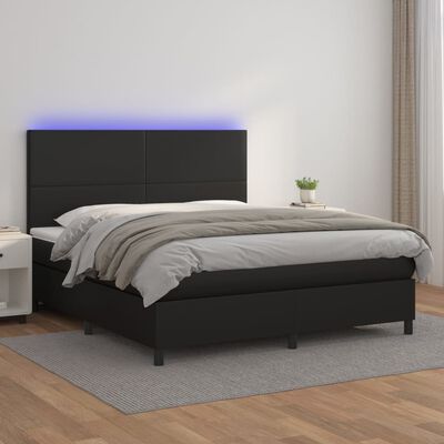 vidaXL Krevet box spring s madracem LED crni 180x200cm od umjetne kože