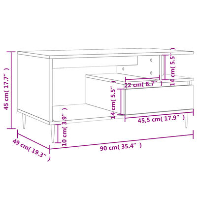 vidaXL Stolić za kavu boja sivog hrasta 90x49x45 cm konstruirano drvo