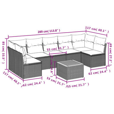 vidaXL 8-dijelni set vrtnih sofa s jastucima bež od poliratana