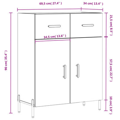 vidaXL Komoda sjajna bijela 69,5x34x90 cm od konstruiranog drva