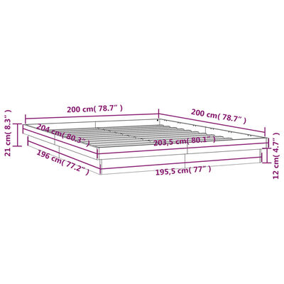 vidaXL LED okvir kreveta voštano smeđi 200x200 cm od masivne borovine