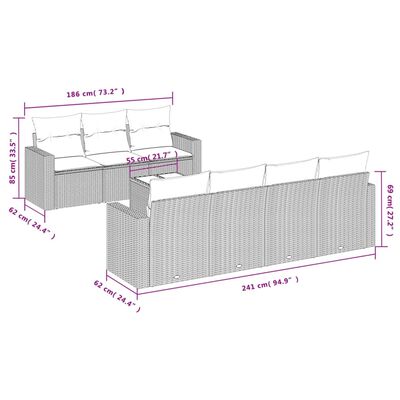 vidaXL 8-dijelni set vrtnih sofa od poliratana s jastucima crni