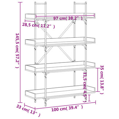 vidaXL Regal za knjige s 4 razine boja hrasta 100x33x145,5 cm drveni