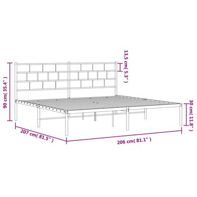 vidaXL Metalni okvir za krevet s uzglavljem bijeli 200x200 cm