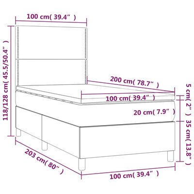 vidaXL Krevet box spring s madracem LED crni 100x200cm od umjetne kože