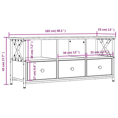 vidaXL TV ormarić crni 102 x 33 x 45 cm konstruirano drvo i željezo