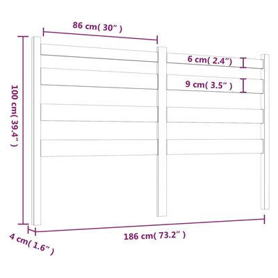 vidaXL Uzglavlje za krevet sivo 186 x 4 x 100 cm od masivne borovine