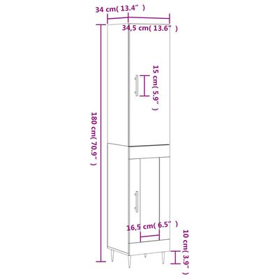 vidaXL Visoka komoda sjajna bijela 34,5x34x180 cm konstruirano drvo